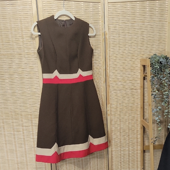 Vintage Dresses & Skirts - Vintage Sleeveless Dress - Brown/Red/Cream - No Tag (See Measurements)